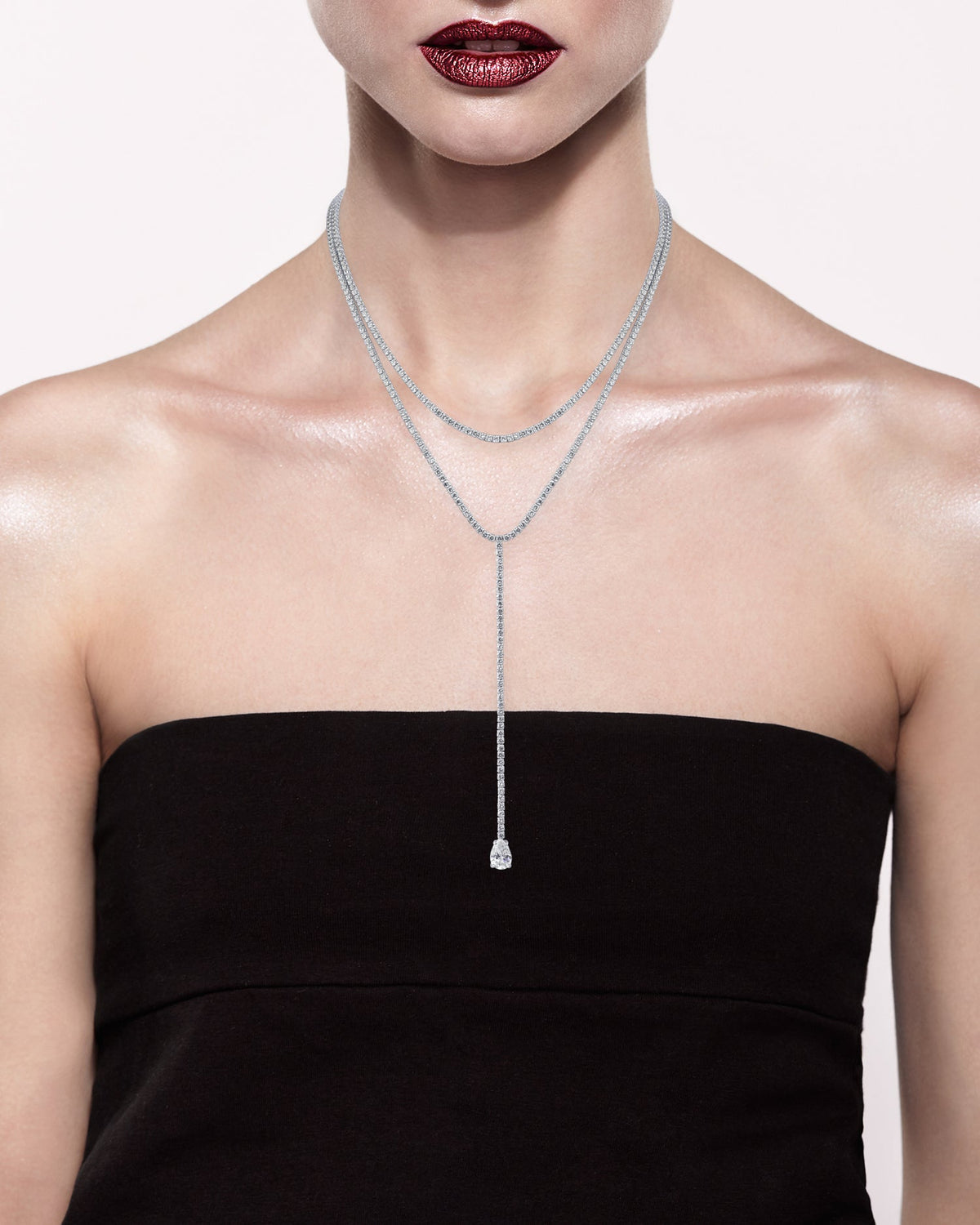 Round CZ Double Layered Y-Necklace