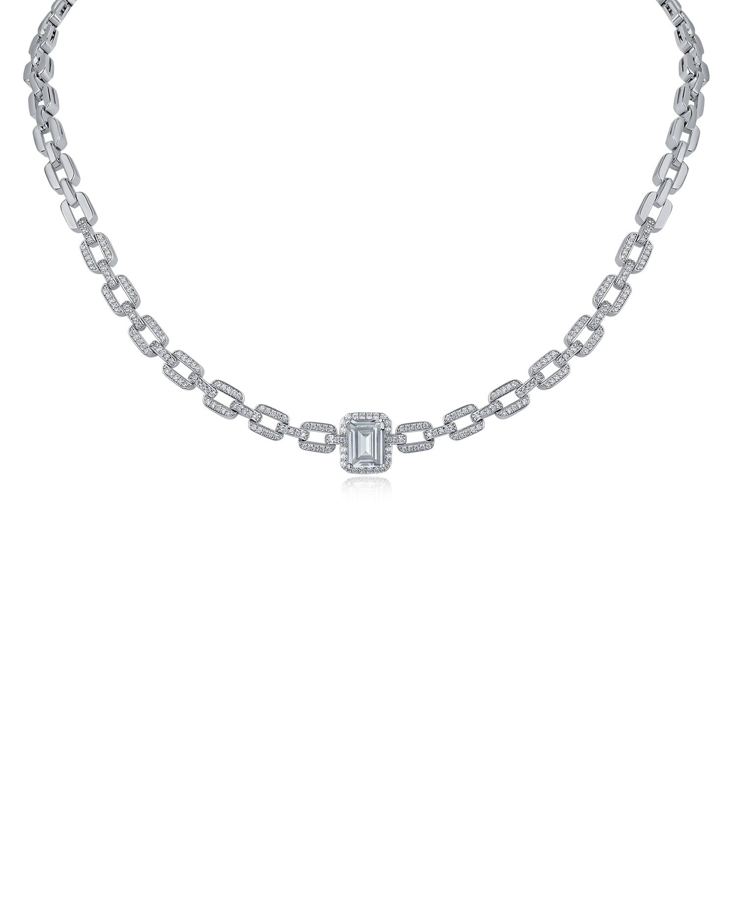 Pave and Emerald CZ Link Necklace