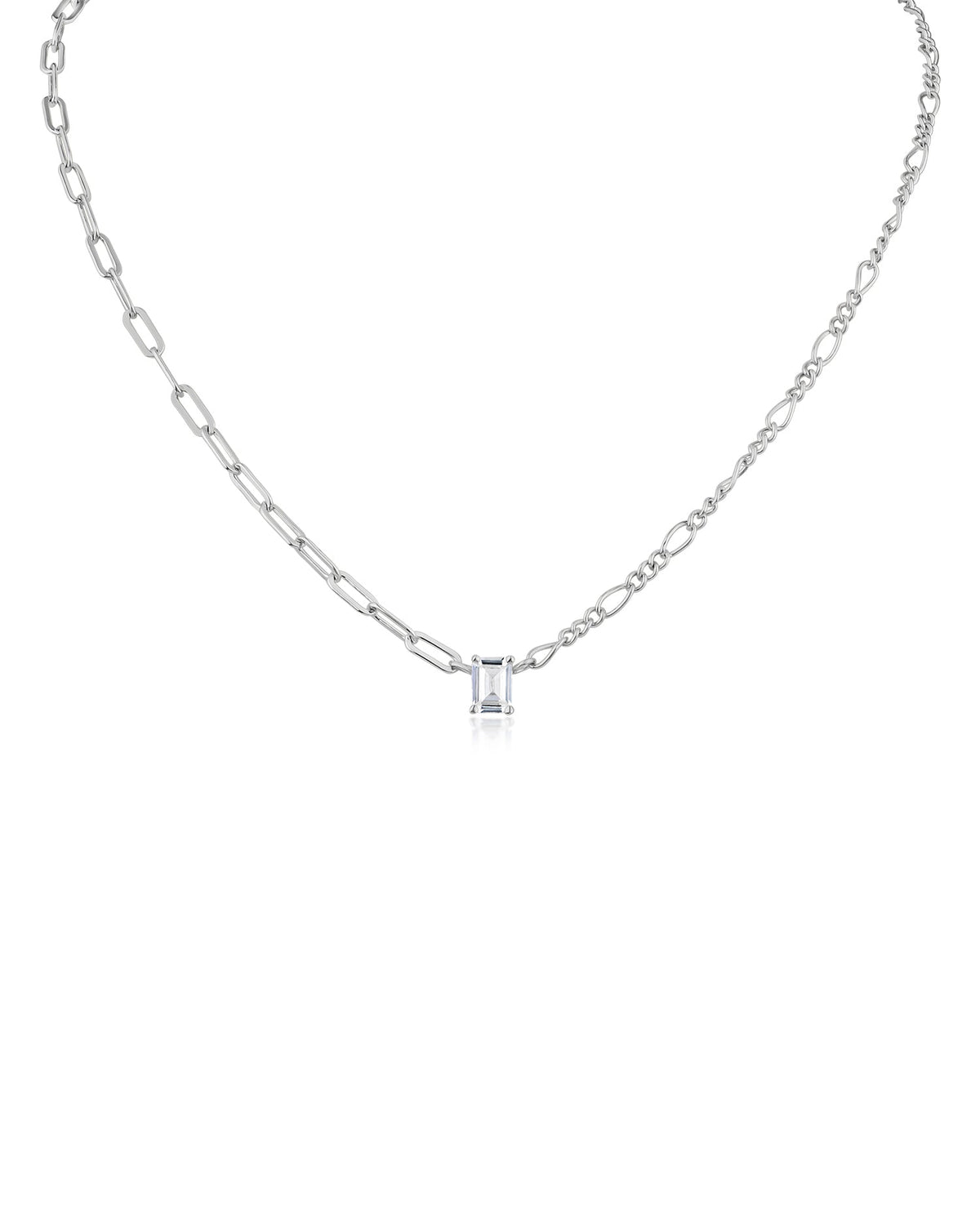 Mismatched Chain and Emerald CZ Pedant