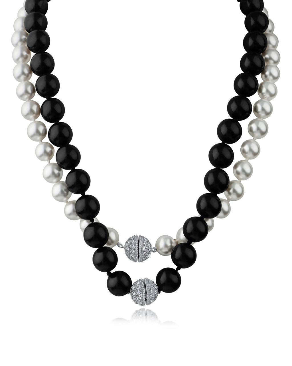 Double Pave Clasp Pearl Necklace