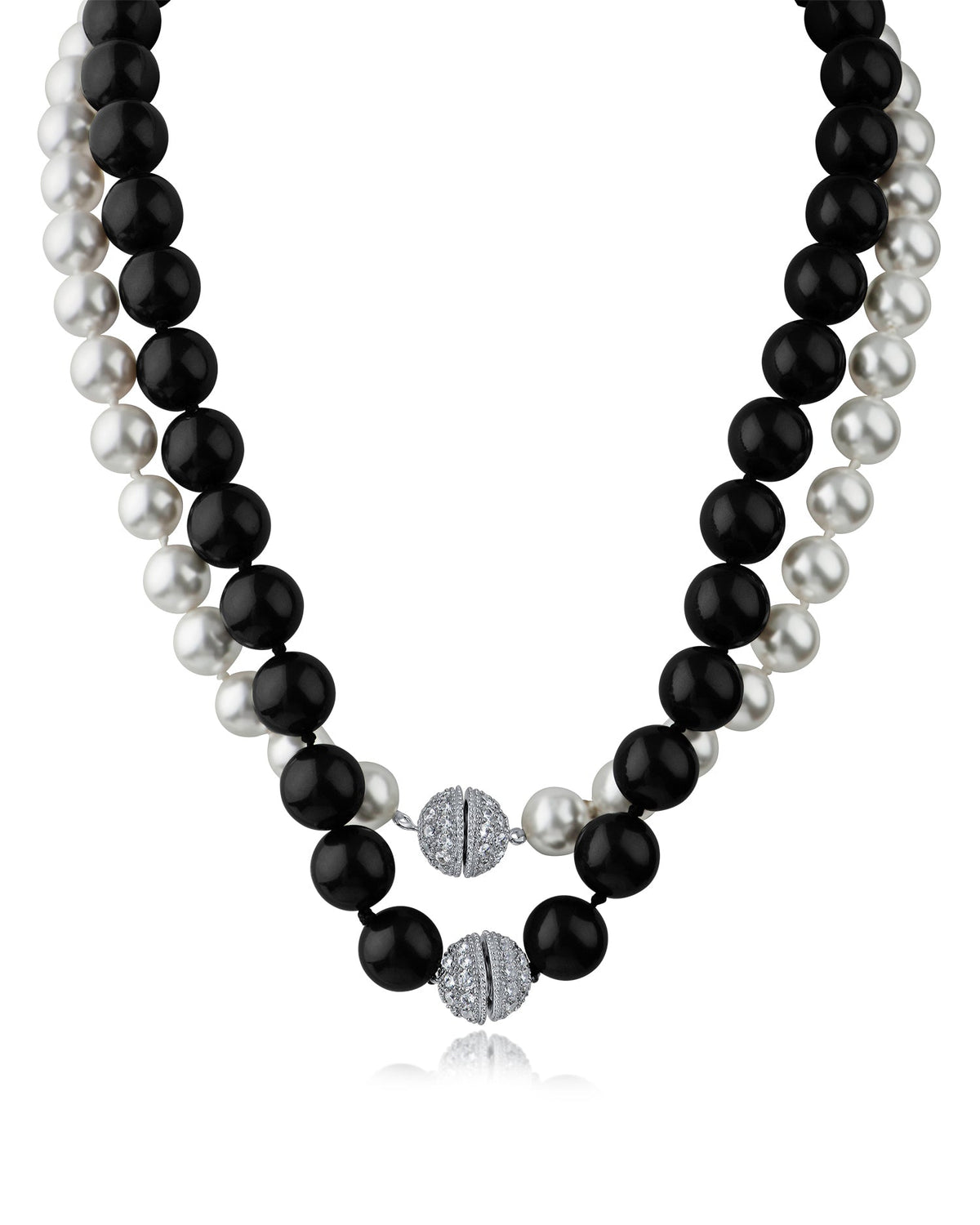 Double Pave Clasp Pearl Necklace