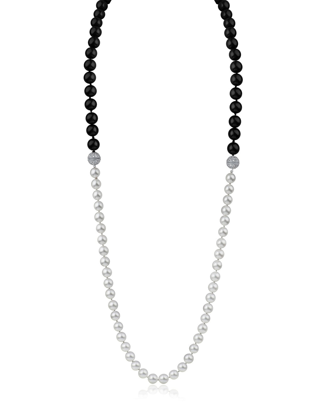 Double Pave Clasp Pearl Necklace