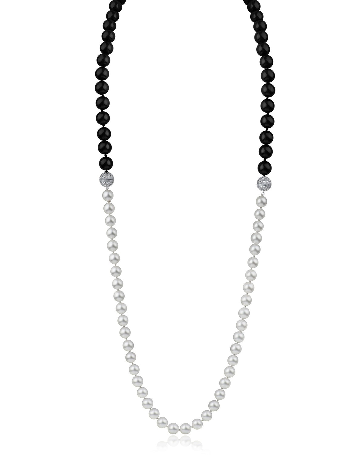Double Pave Clasp Pearl Necklace