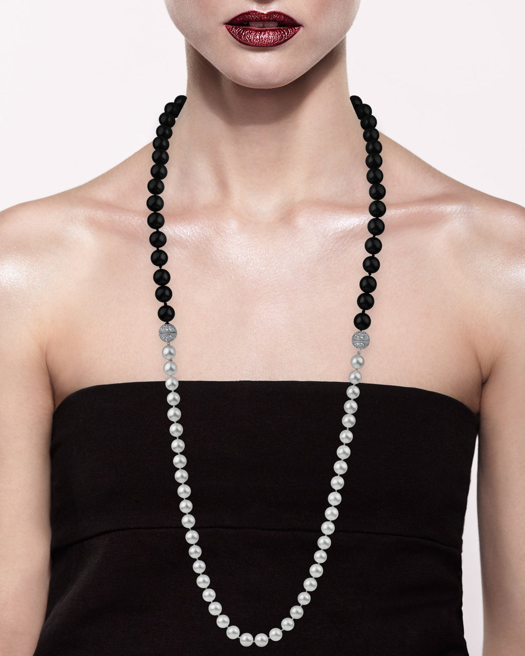 Double Pave Clasp Pearl Necklace