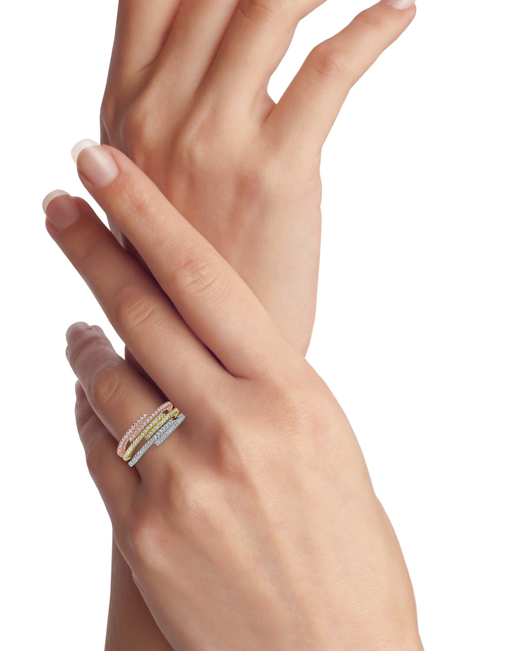 Three Tone Pave Stackable Bands