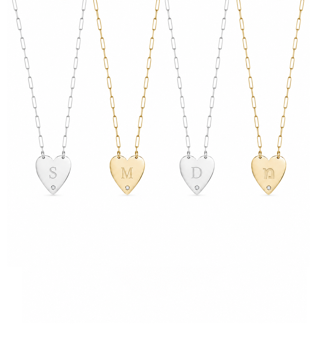 Mijal Diamond Heart Initial Necklace
