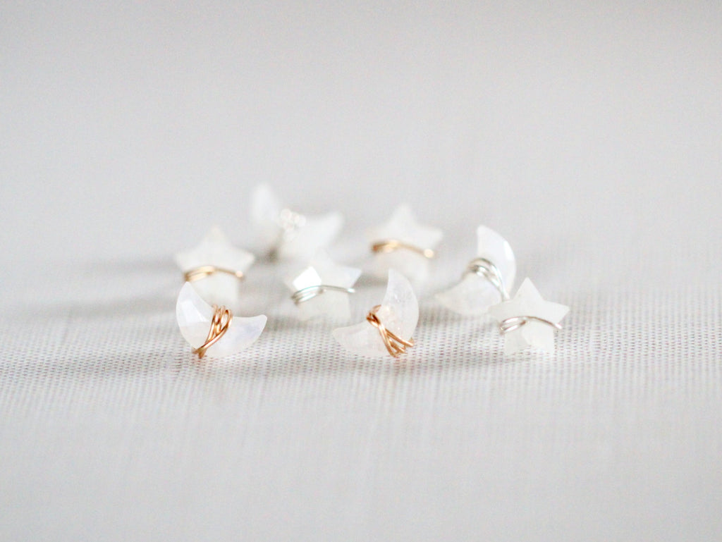 Moonbeam & Stardust Studs - Moonstone