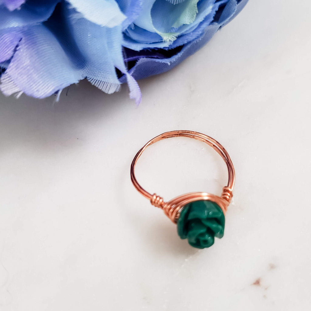 Rose Bead Wire Wrapped Ring