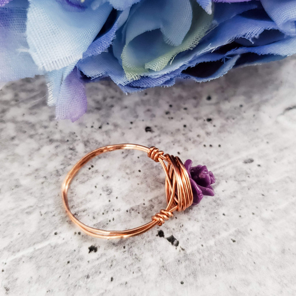 Rose Bead Wire Wrapped Ring
