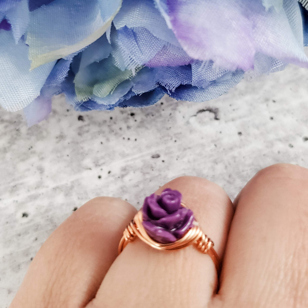 Rose Bead Wire Wrapped Ring