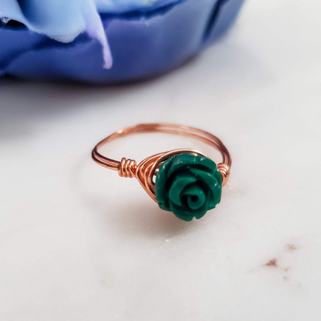 Rose Bead Wire Wrapped Ring
