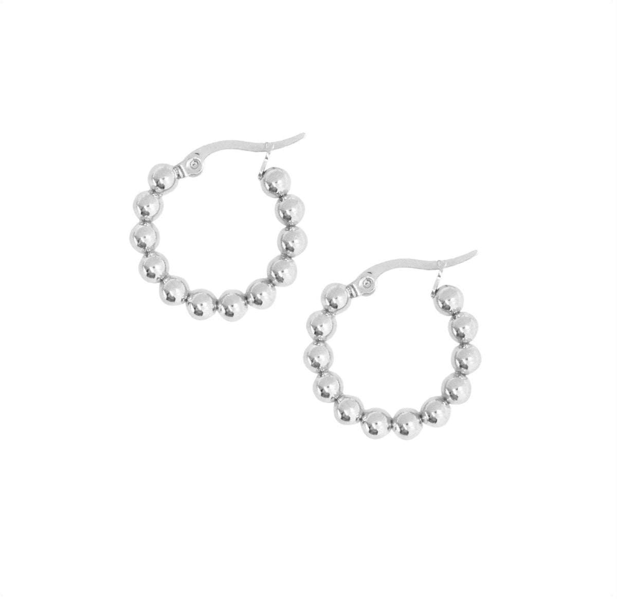 ROCCO SMALL SILVER BEADED HOOP EARRINGS
