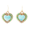 Legacy Heart Lime Green and Blue Turquoise Golden Drop Earrings