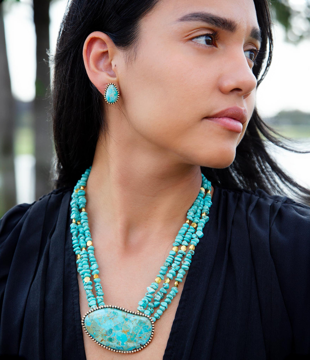 Clip On Blue Turquoise Golden Earrings
