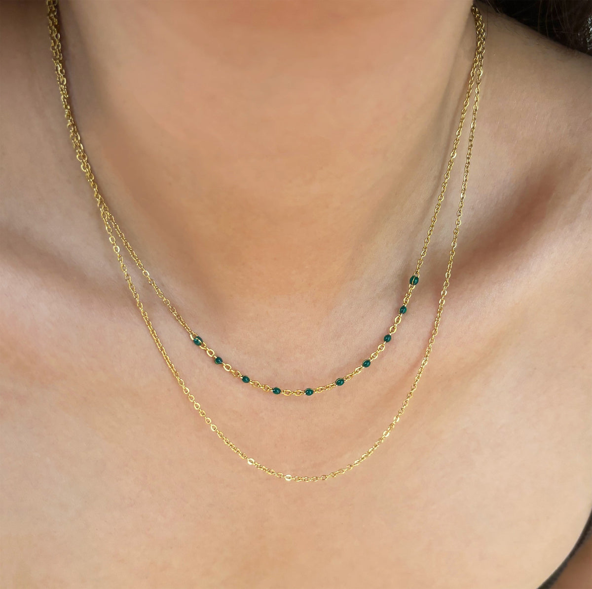 ROXI DAINTY GOLD DUO GREEN BEADED NECKLACE