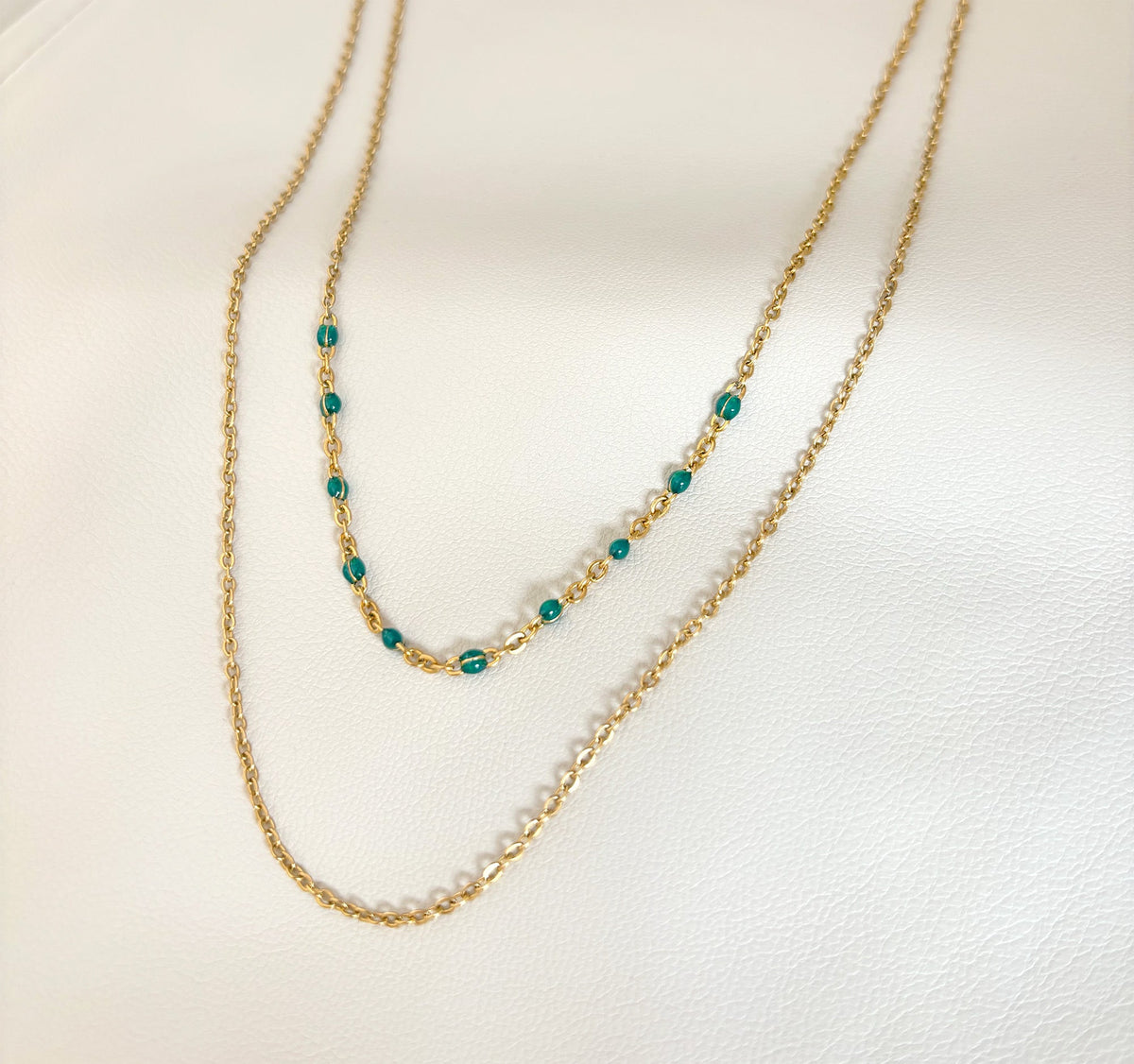 ROXI DAINTY GOLD DUO GREEN BEADED NECKLACE