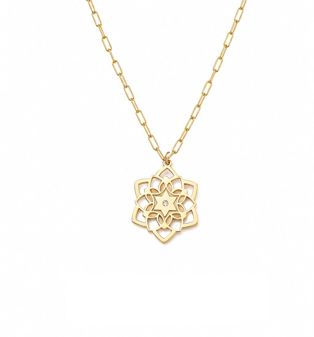 Fortuna Mandala Star of David Diamond Paperclip Necklace