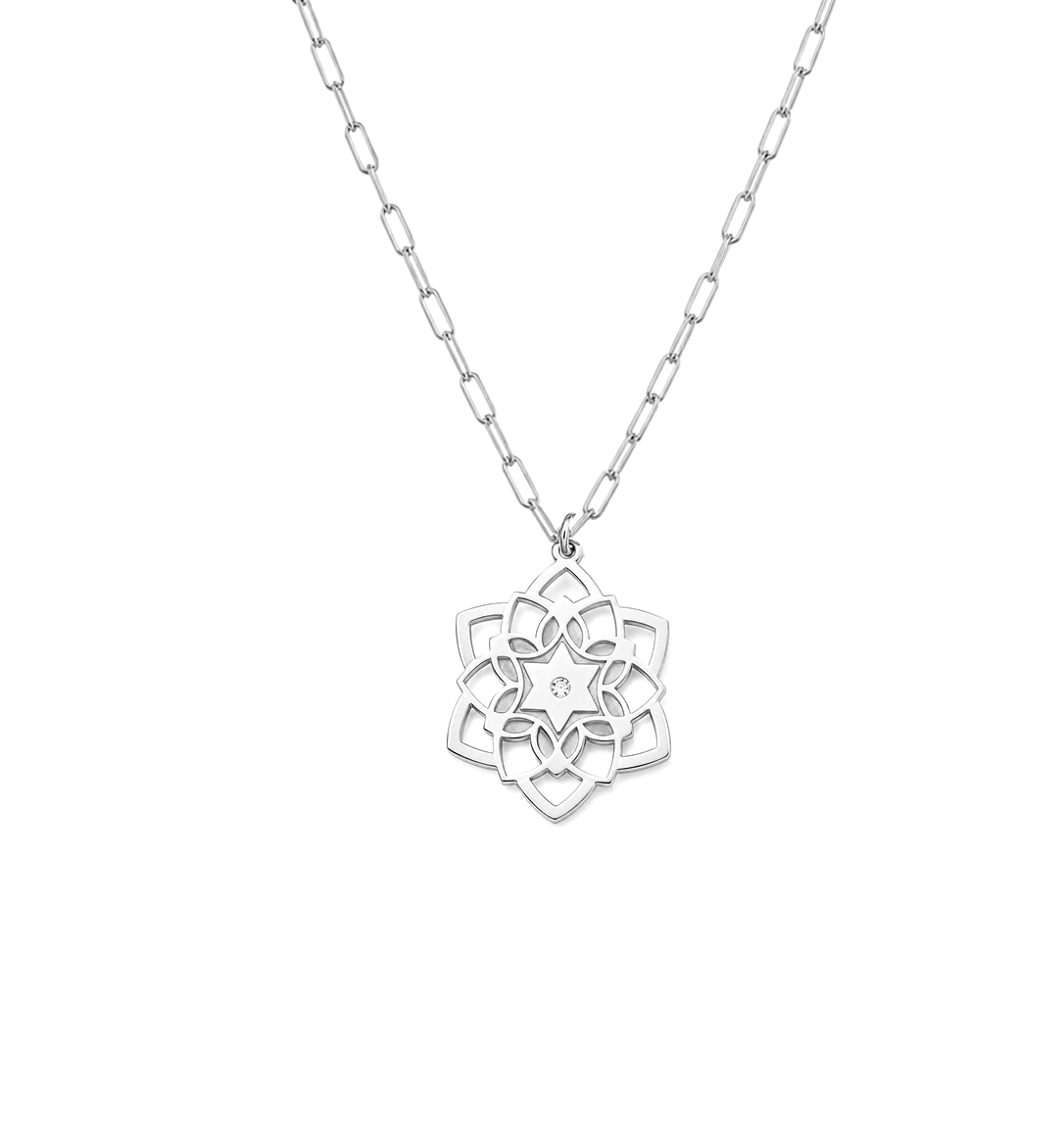 Fortuna Mandala Star of David Diamond Paperclip Necklace