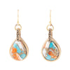 Blue and Orange Turquoise and Spiny Oyster Shell Stone Mix Golden Earrings