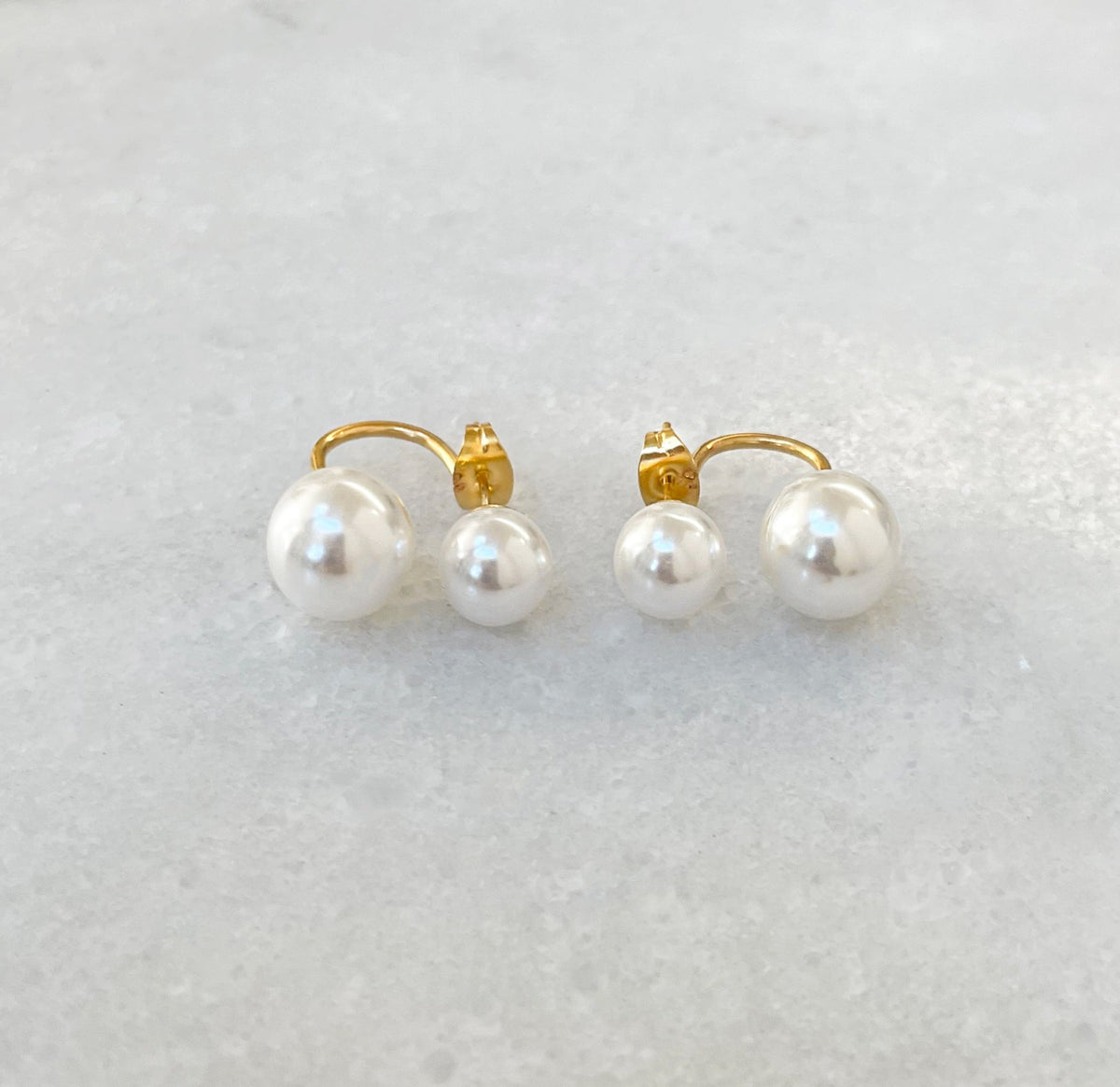 DION DOUBLE PEARL EAR JACKET STUD EARRINGS