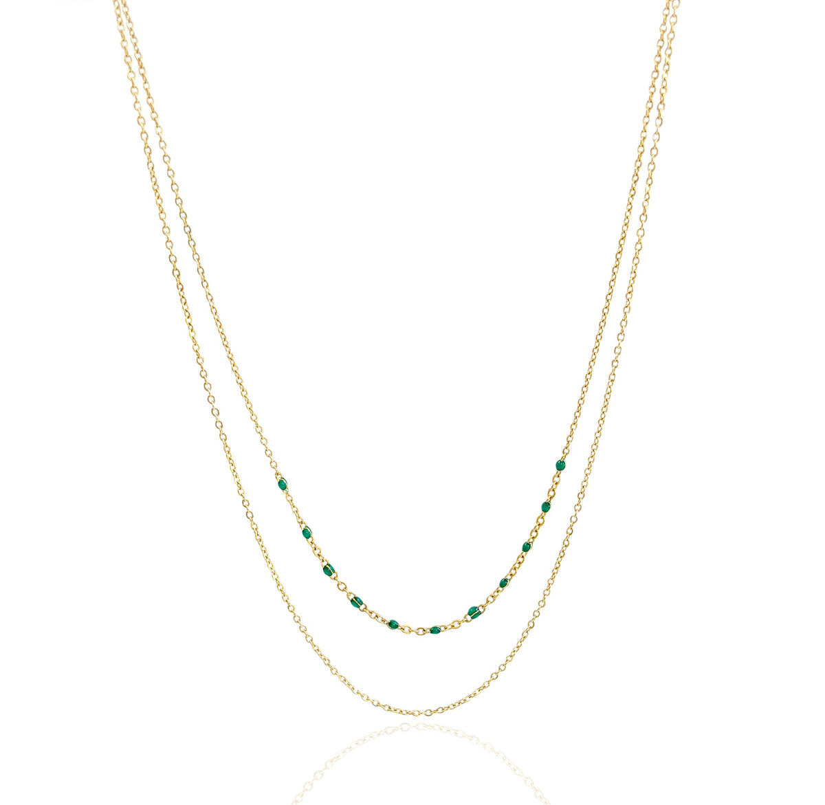 ROXI DAINTY GOLD DUO GREEN BEADED NECKLACE