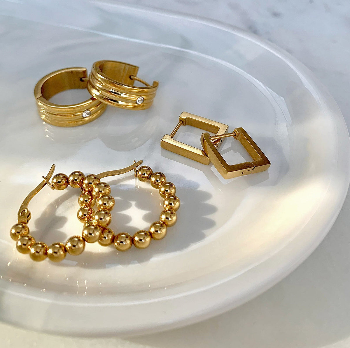BRIE GOLD SQUARE HUGGIE EARRINGS