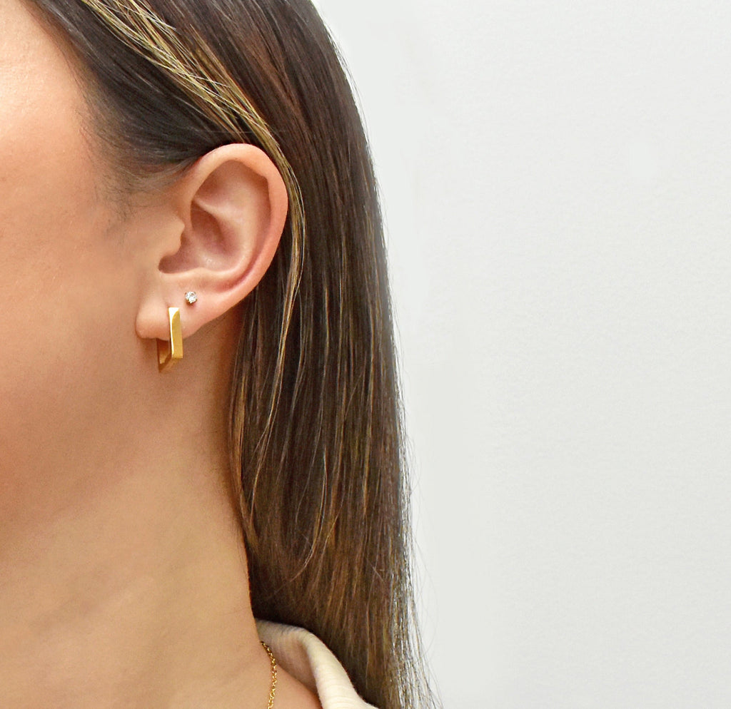 BRIE GOLD SQUARE HUGGIE EARRINGS