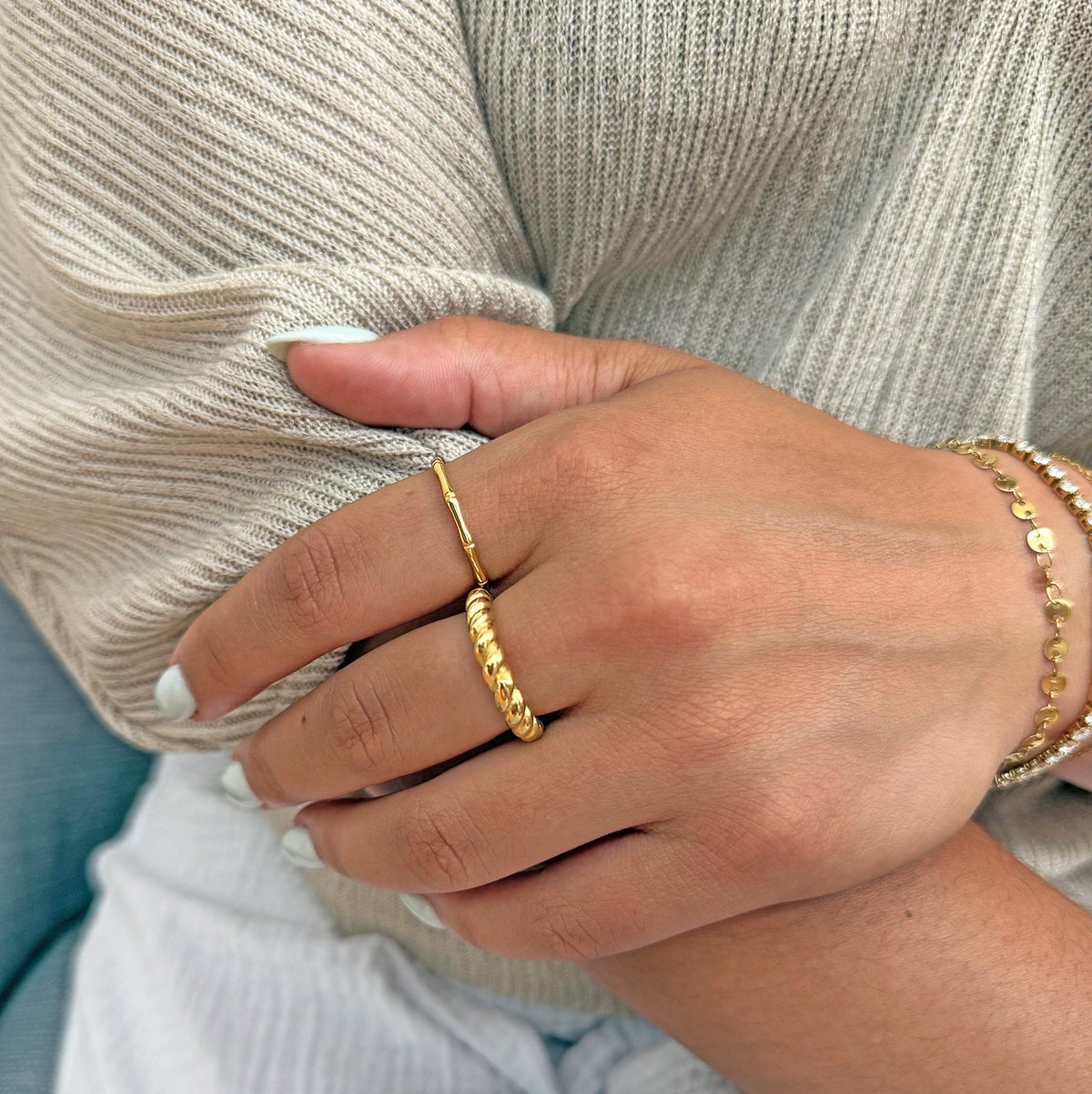 HALLIE DAINTY GOLD BAMBOO RING BAND