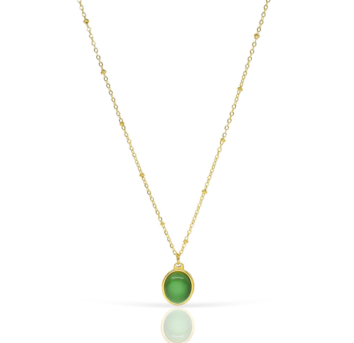DARA GOLD GREEN CATS EYE PENDANT NECKLACE