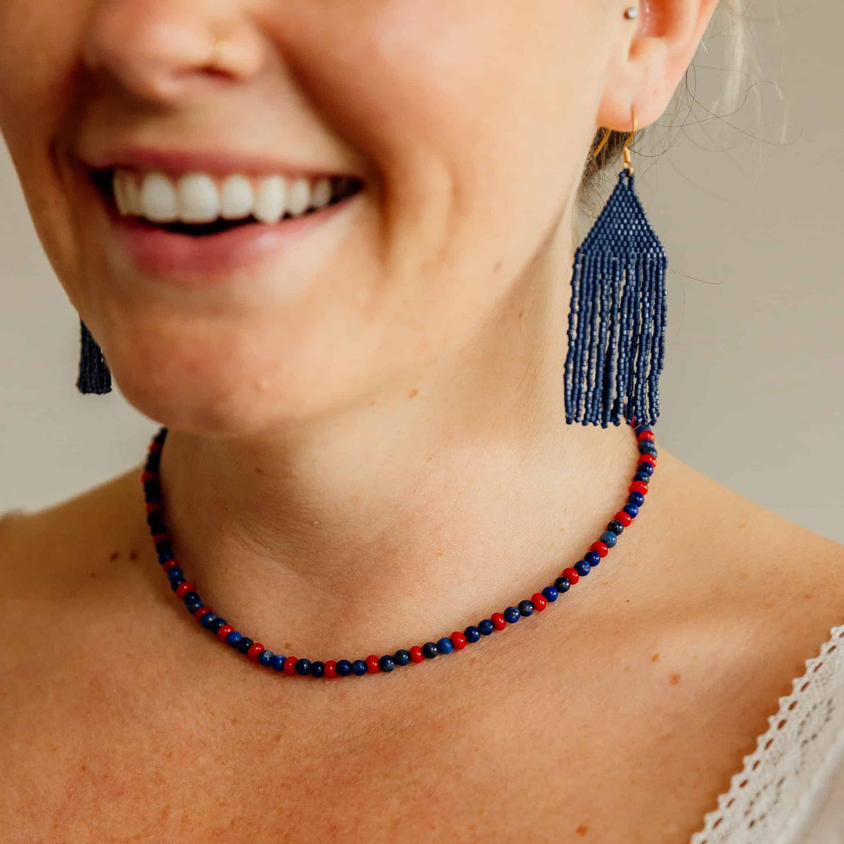 Navy Serena Beaded Earrings