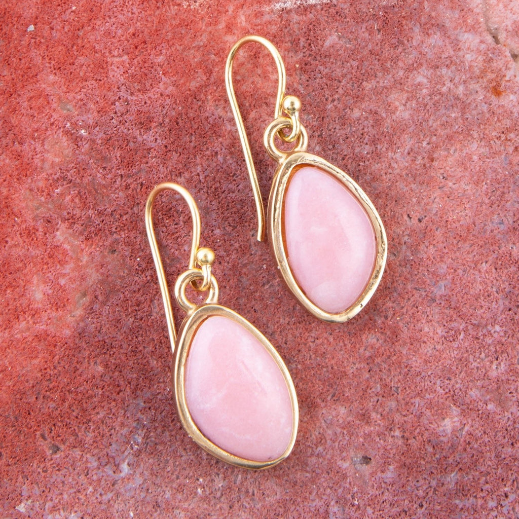 Pink Opal Golden Drop Earrings