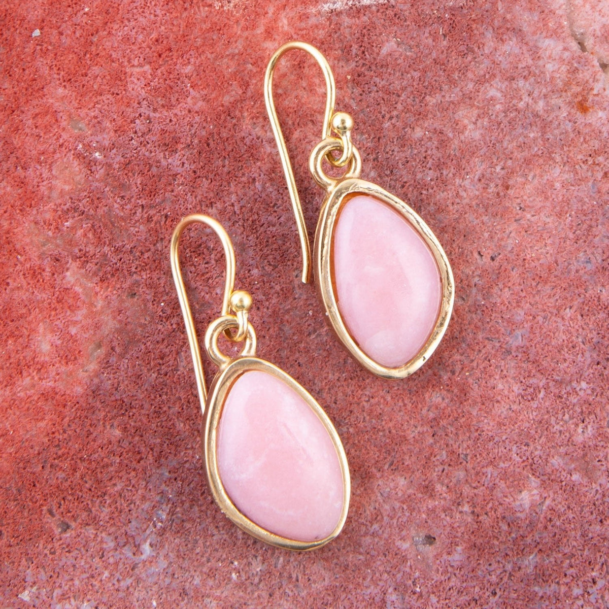 Pink Opal Golden Drop Earrings