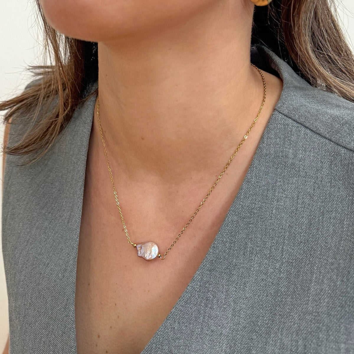 SERENA GOLD PINK PEARL PENDANT NECKLACE