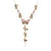 Pink Rhodonite and White Pearl Golden Butterflies Y Necklace