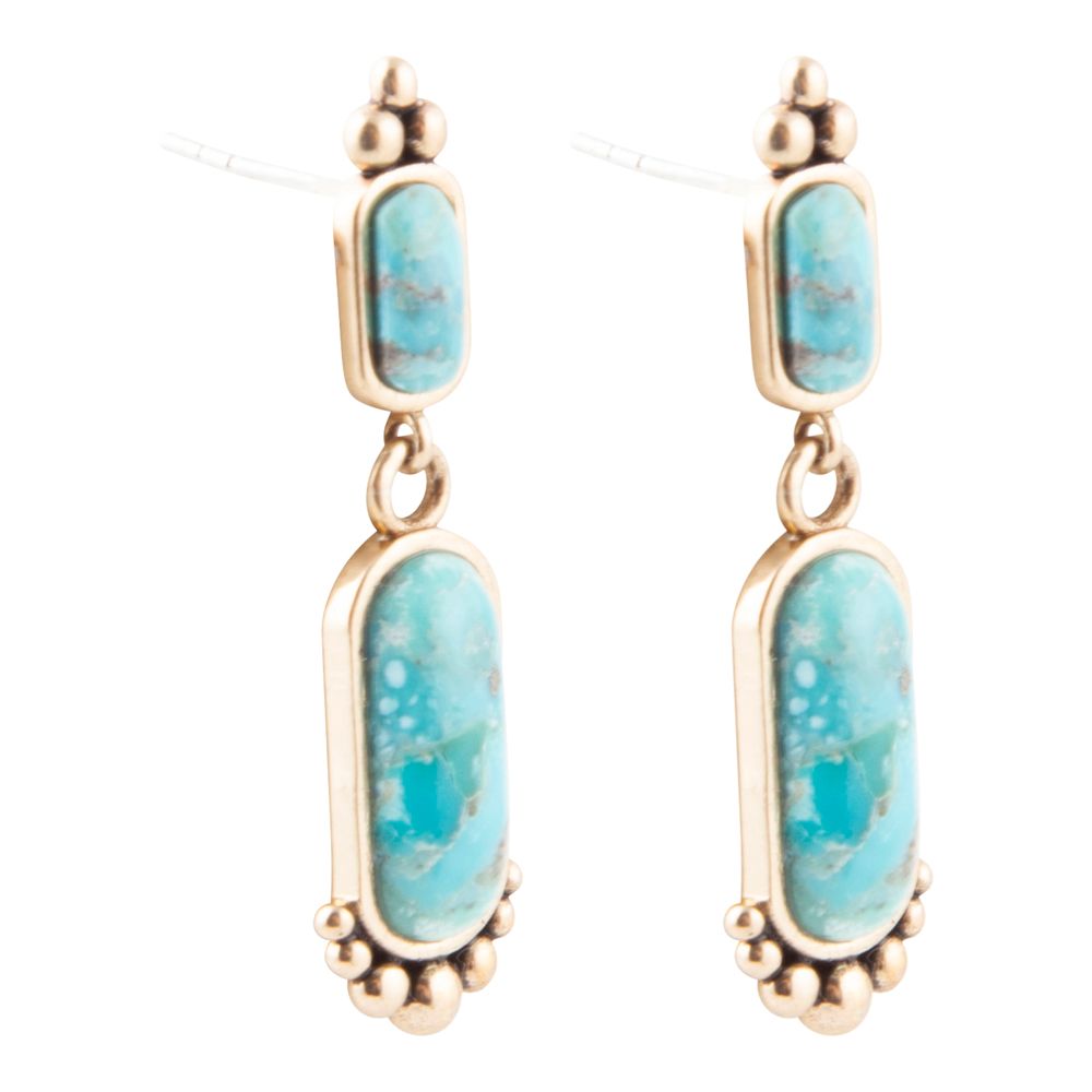 Plateau Blue Turquoise and Golden Earrings