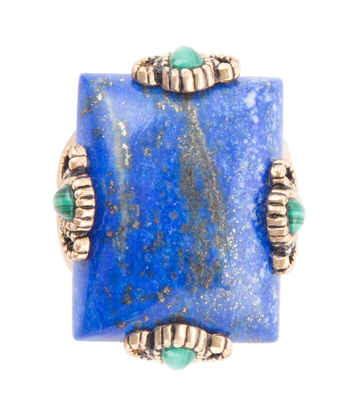 Prismatic Blue Lapis and Malachite Golden Ring