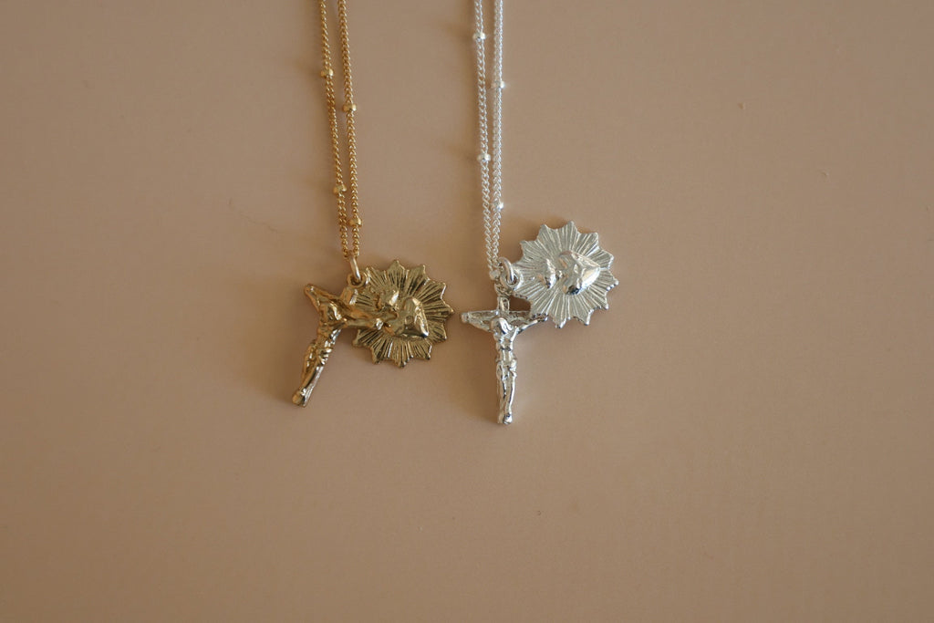 Sacred Heart and Crucifix in Sterling Silver