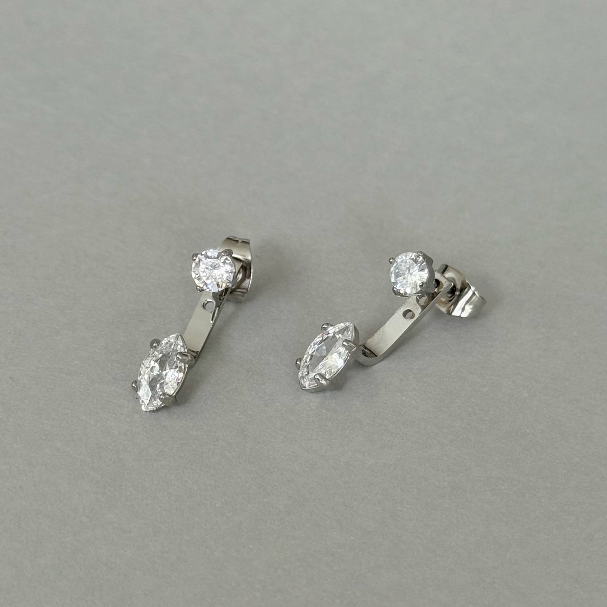 PHOEBE SILVER MARQUIS DIAMOND STUD EAR JACKET EARRINGS