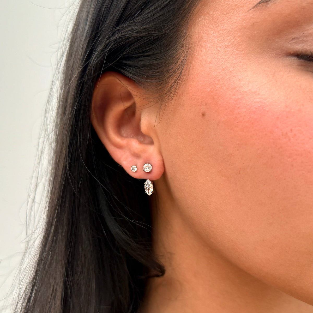 PHOEBE SILVER MARQUIS DIAMOND STUD EAR JACKET EARRINGS