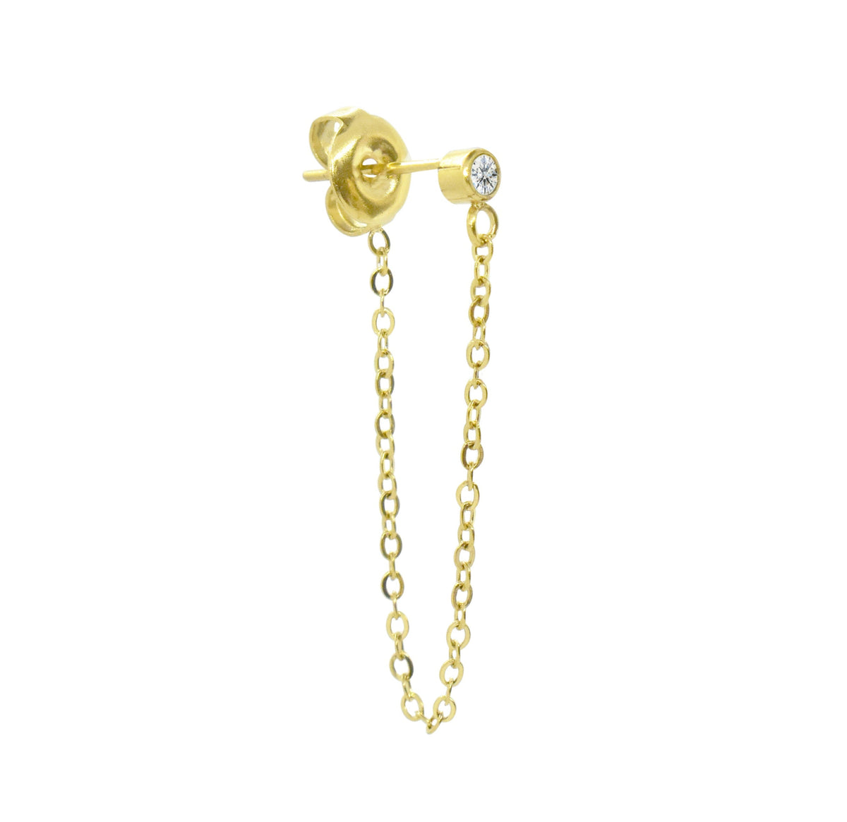 JOAN SOLITAIRE STUD GOLD LOOP CHAIN EARRINGS
