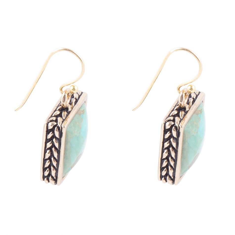 Squared Up Blue Turquoise Golden Drop Earrings
